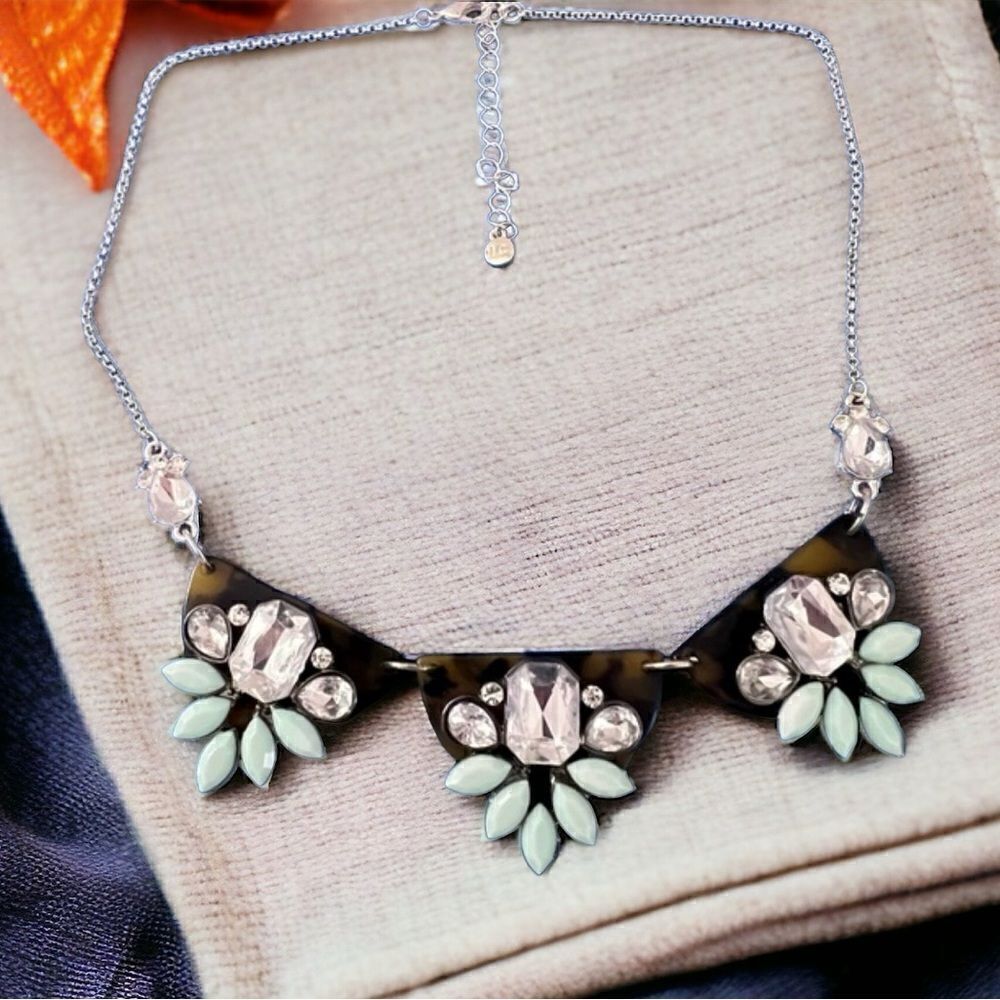 Liz Claiborne Tortoise Shell‎ Aqua/Crystal Stone Statement Necklace